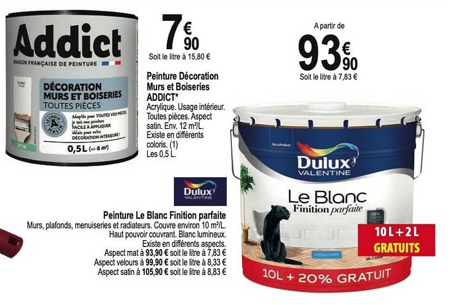 peinture décoration murs et boiseries addict, peinture le blanc finition parfaite dulux valentine