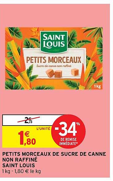 petits morceaux de sucre de canne non raffiné saint louis