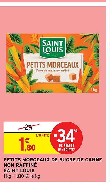 petits morceaux de sucre de canne non raffiné saint louis