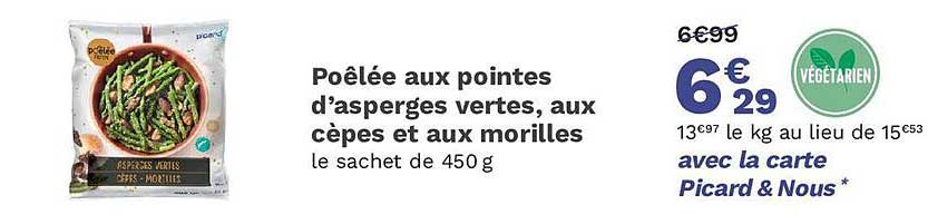 poêlée aux pointes d'asperges vertes, aux cèpes et aux morilles