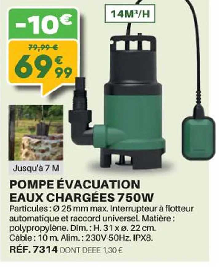 pompe évacuation eaux chargées 750 w