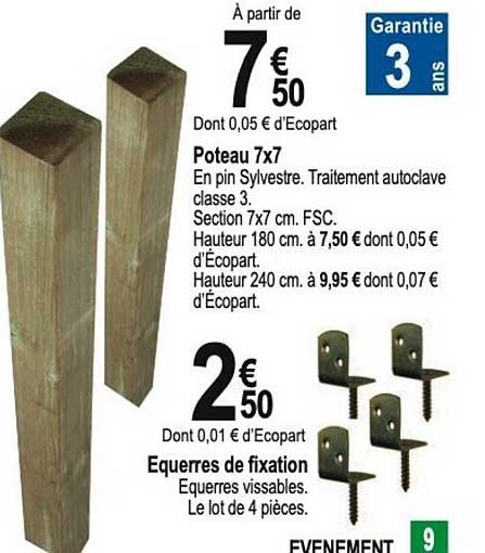 poteau 7x7 equerres de fixation