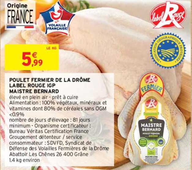 Poulet Fermier De La Drôme Label Rouge Igp Maistre Bernard