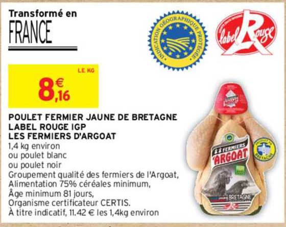 poulet fermier jaune de bretagne label rouge igp les fermiers d'argoat