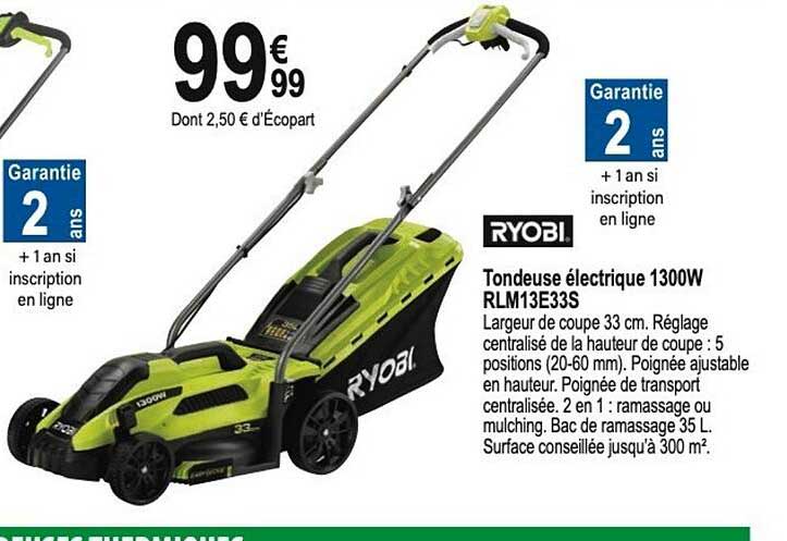 Ryobi Tondeuse électrique 1300w Rlm13e33s