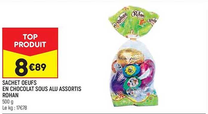 sachet œufs en chocolat sous alu assortis rohan