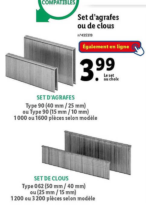 set d'agrafes ou de clous