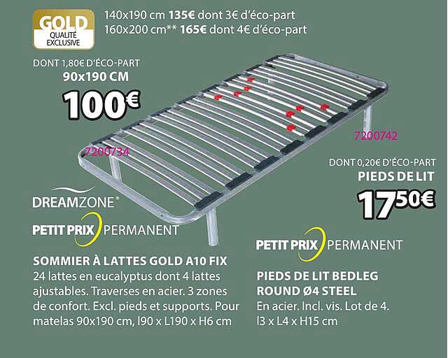 sommier à lattes gold a10 fix pieds de lit bedleg round ø4 steel