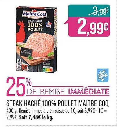 steak haché 100% poulet maitre coq