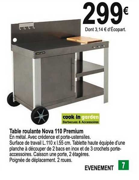 table roulante nova 110 premium cook'in garden