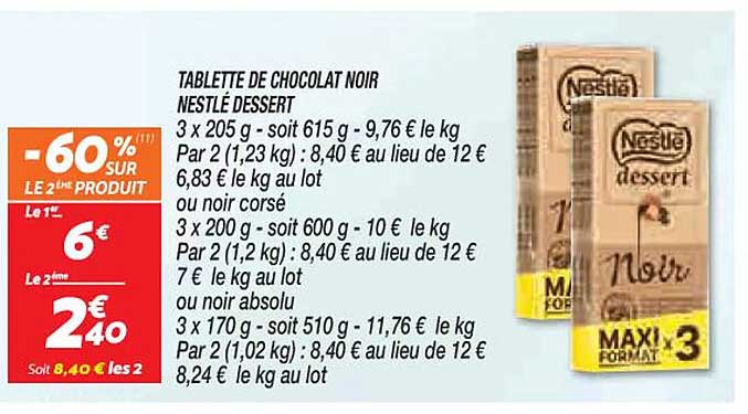Tablette De Chocolat Noir Nestlé Dessert