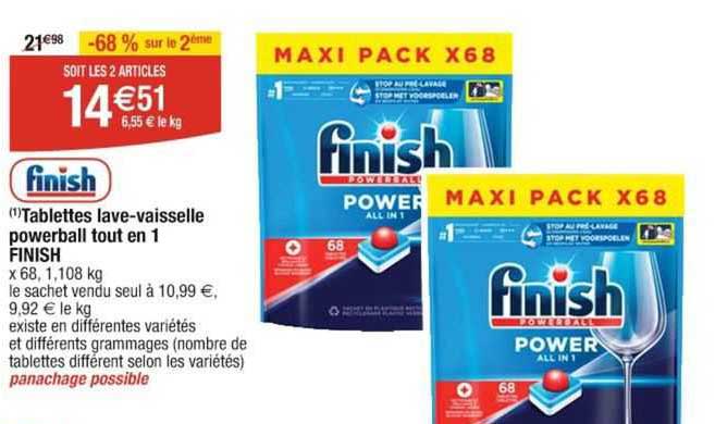 tablettes lave-vaisselle powerball tout en 1 finish