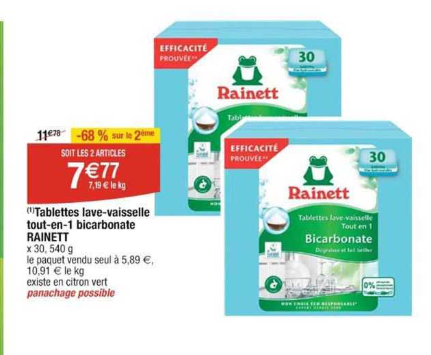 tablettes lave-vaisselle tout-en-1 bicarbonate rainett
