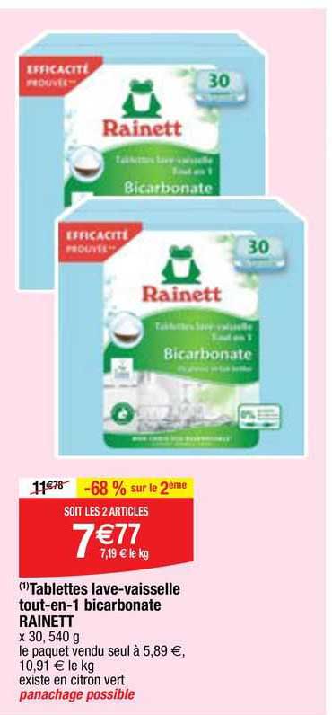 tablettes lave-vaisselle tout-en-1 bicarbonate rainett