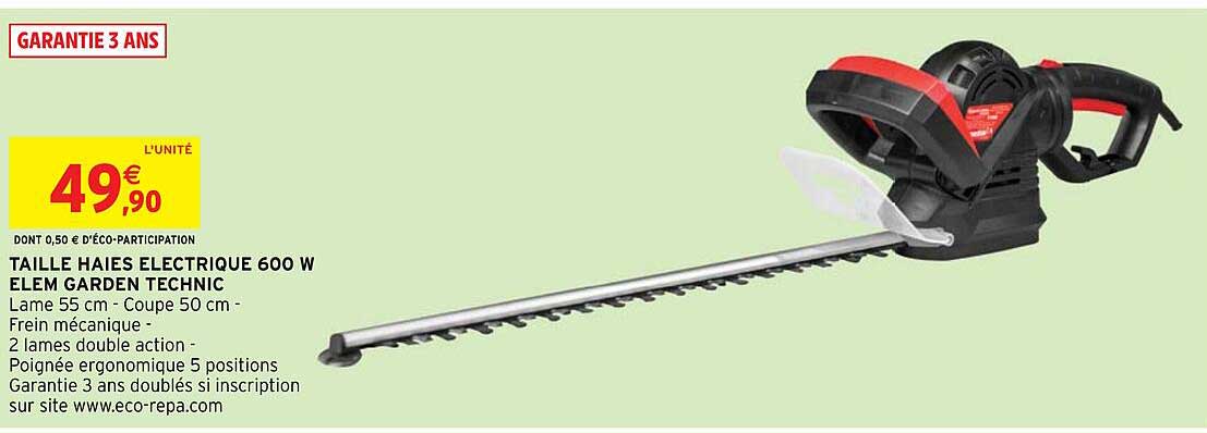 taille haies electrique 600 w elem garden technic