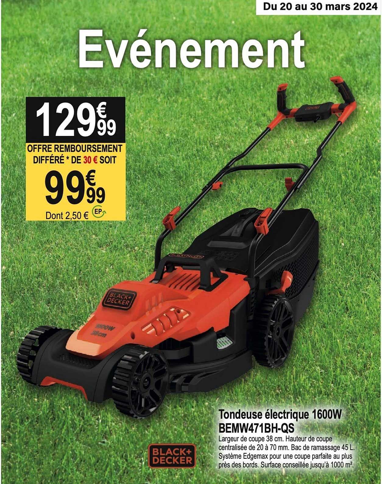 tondeuse électrique 1600w bemw471bh-qs black+decker