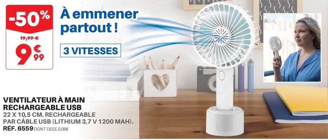 Ventilateur à Main Rechargeable Usb