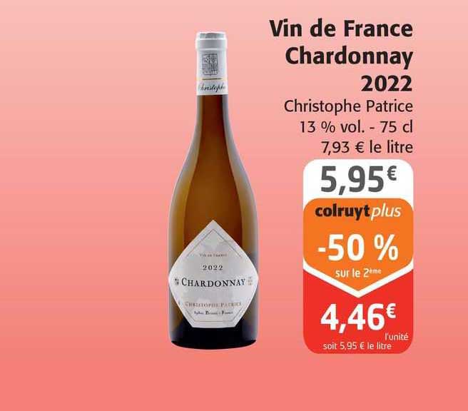 vin de france chardonnay 2022 christophe patrice 13% vol