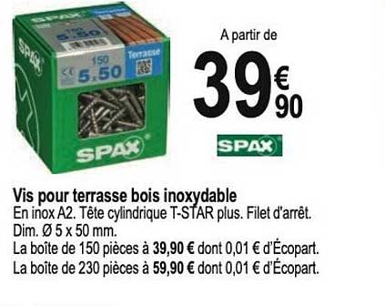 vius pour terrasse bois inoxydable spax