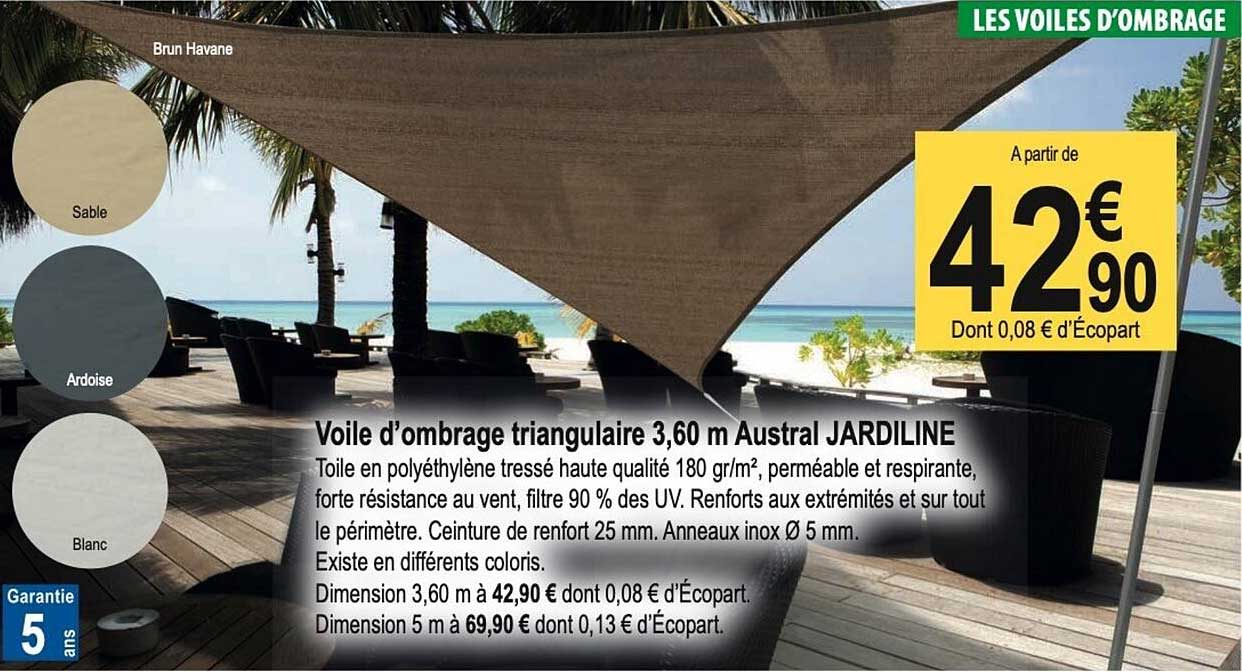 voile d'ombrage triangulaire 3.60 m austral jardiline