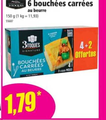 6 bouchées carrées au beurre 3toques
