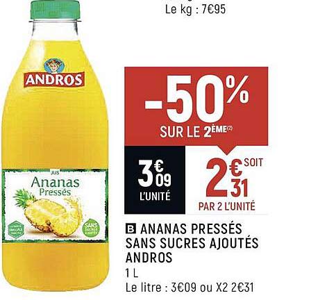 ananas pressés sans sucres ajoutés andros