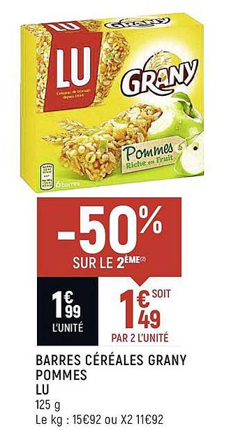 barres céréales grany pommes lu