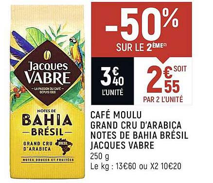 café moulu grand cru d'arabica notes de bahia brésil jacques vabre