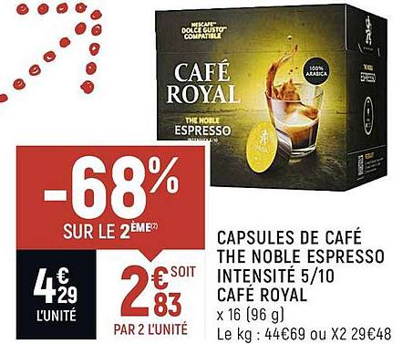 capsules de café the noble espresso intensité 5-10 café royal