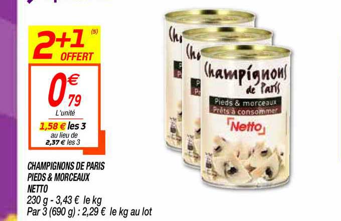 Champignons De Paris Pieds & Morceaux Netto