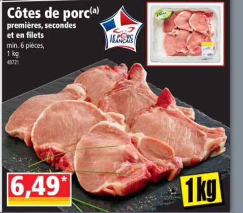 côtes de porc premières, secondes et en filets