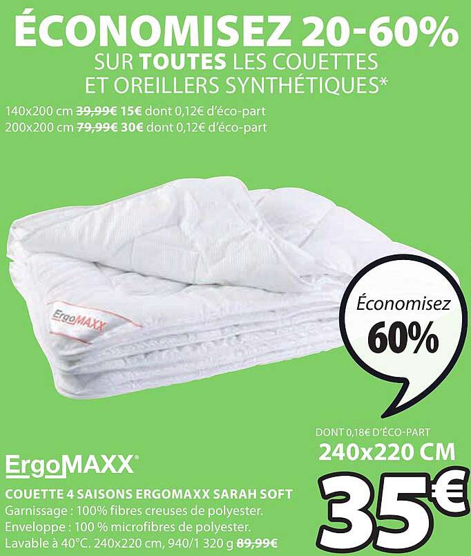 couettes et oreillers synthétiques ergomaxx