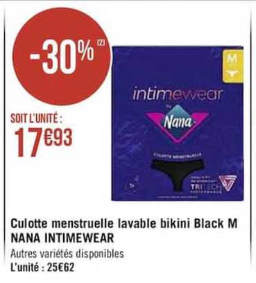 culotte menstruelle lavable bikini black m nana intimewear