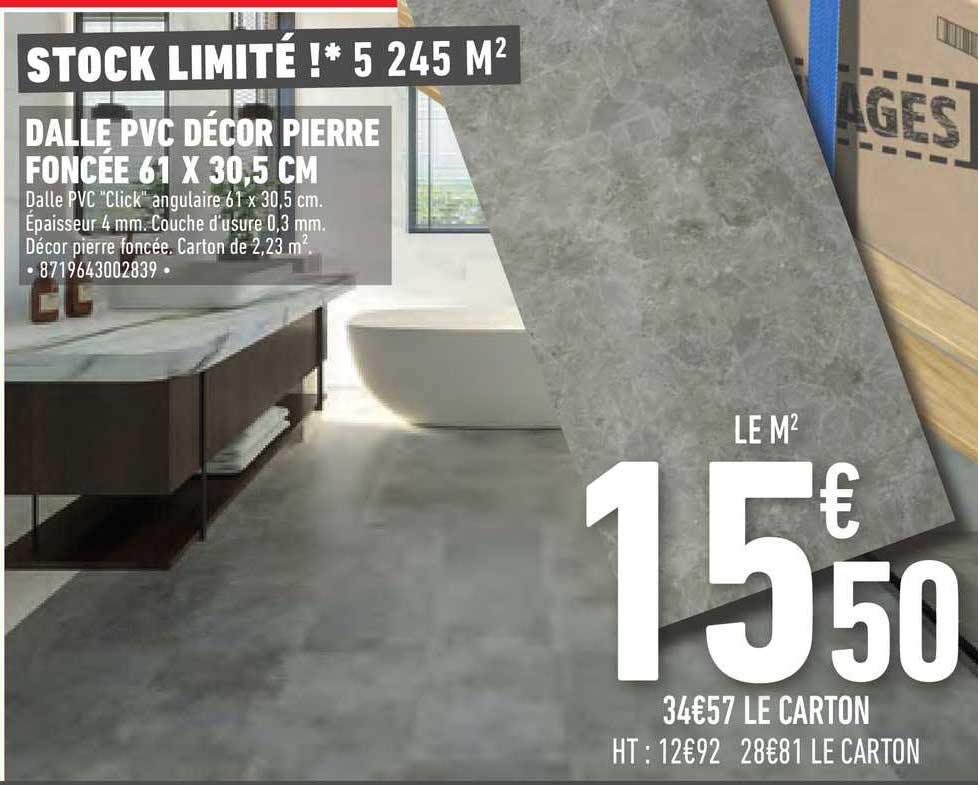 dalle pvc décor pierre foncée 61 x 30,5 cm