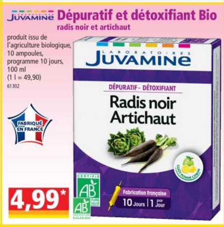 dépuratif et détoxifiant bio radis noir et artichaut juvamine