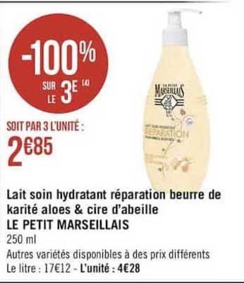 lait soin hydratant réparation beurre de karité aloes & cire d'abeille le petit marseillais