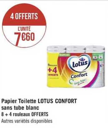 Papier Toilette Lotus Confort Sans Tube Blanc