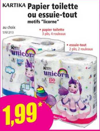 papier toilette ou essuie-tout motifs "licorne" kartika