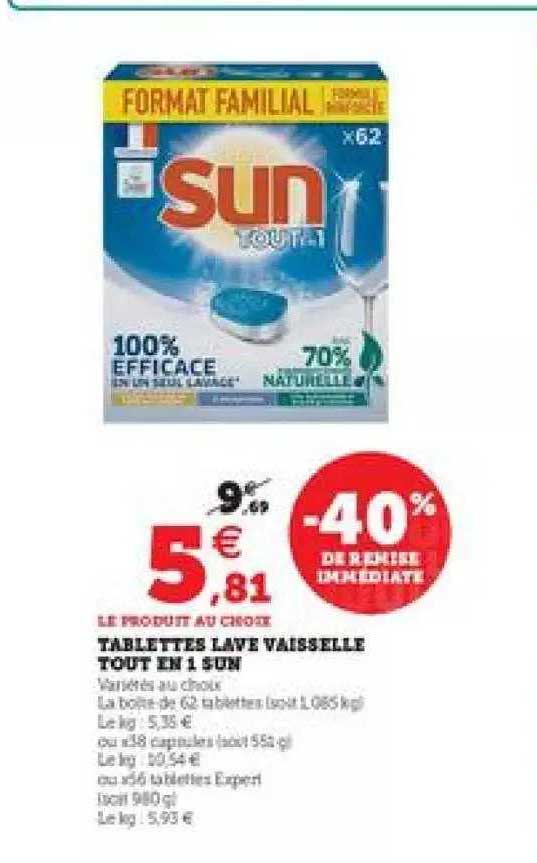 tablettes lave vaisselle tout en 1 sun