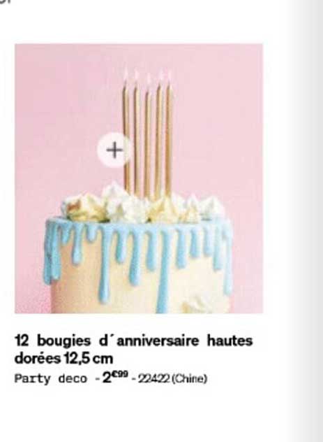 12 boubies d'anniversaire hautes dorées 12,5 cm