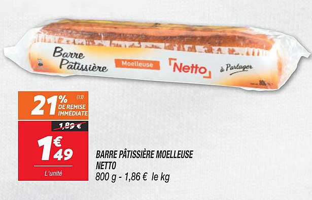barre pâtissière moelleuse netto