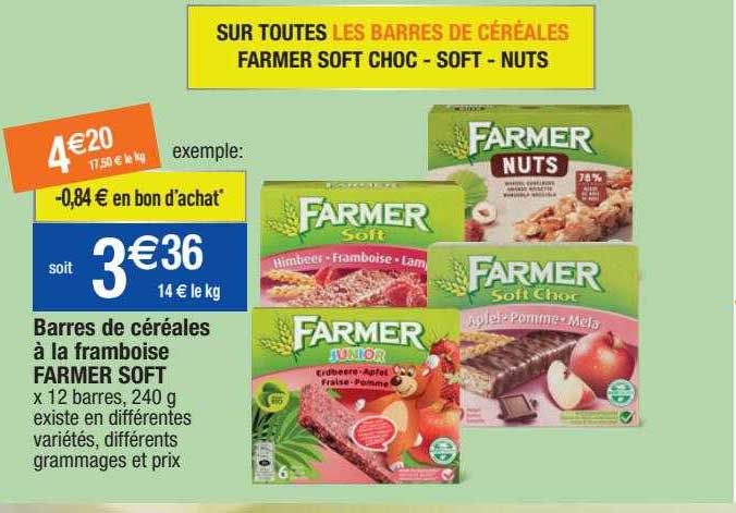 barres de céréales à la framboise farmer soft