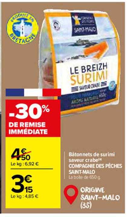 bâtonnets de surimi saveur crabe compagnie des pêches saint-malo