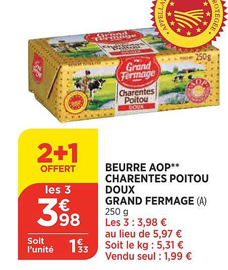 beurre aop charentes poitou doux grand fermage