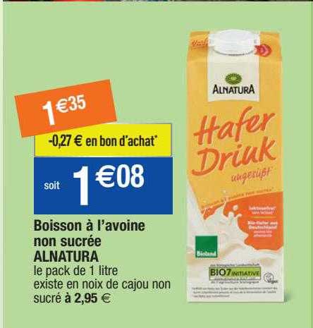 boisson à l'avoine non sucrée alnature