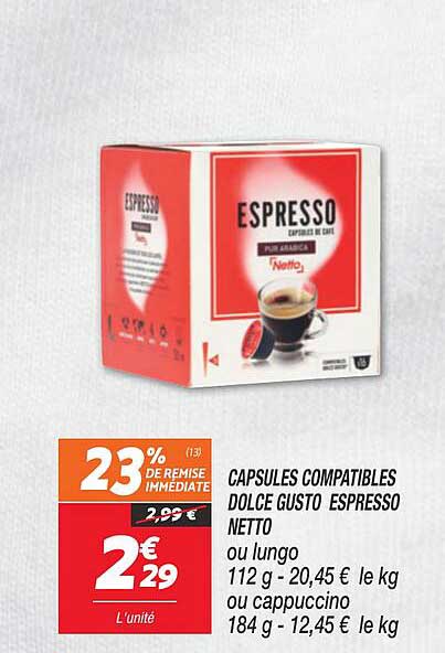 capsules compatibles dolce gusto espresso netto
