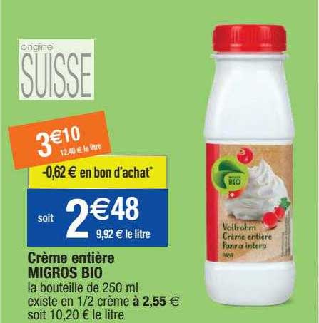 crème entière migros bio