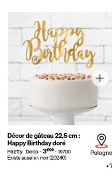 décor de gâteau 22,5 cm : happy birthday doré