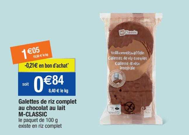 galettes de riz complet au chocolat au lait m-classic