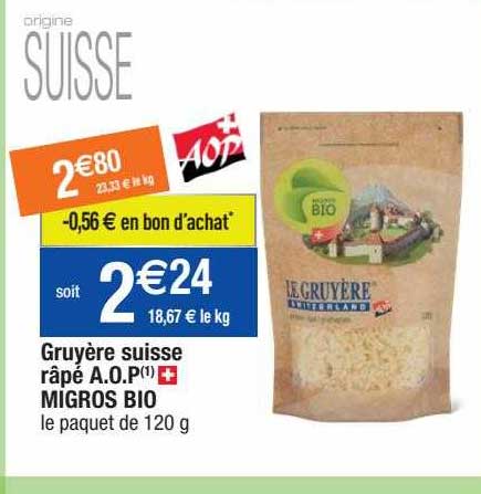 gruyère suisse râpé a.o.p. migros bio